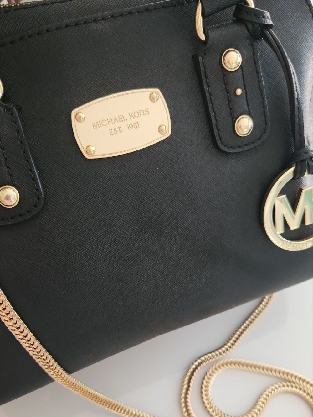 Michael Kors Black Satchel with Gold Hardware and Chain Strap - Picture 2 of 15
